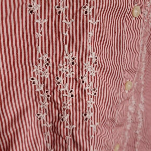 Tommy Hilfiger Womens Red White Stripe 3/4 Sleeve Button Down Eyelet Detail 16 - Picture 3 of 6